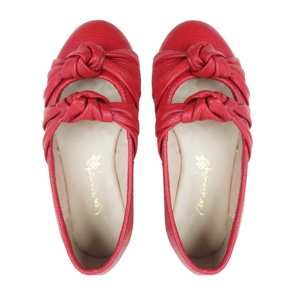 Sapatilha Infantil Ananás Knot Couro Vermelho