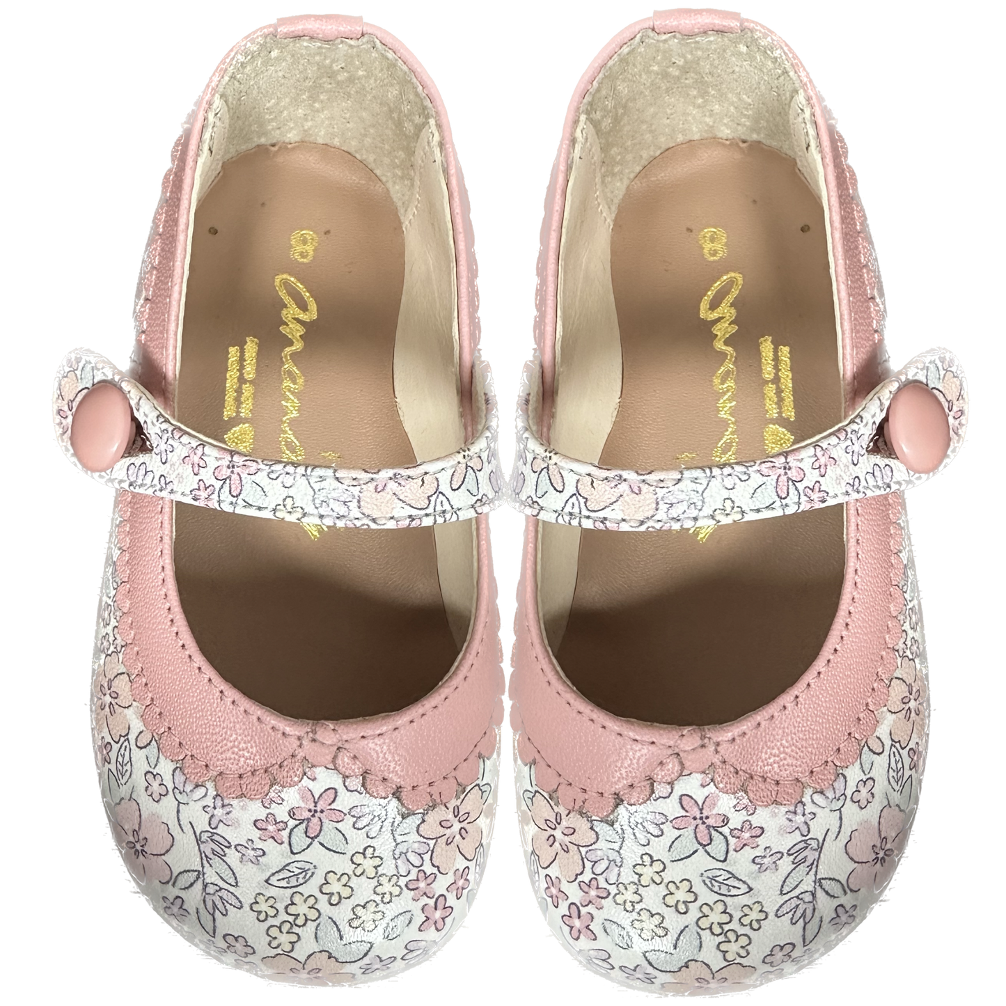Sapato infantil Ananás e Raquel Mattar no couro floral Sarah Rosa Bebe