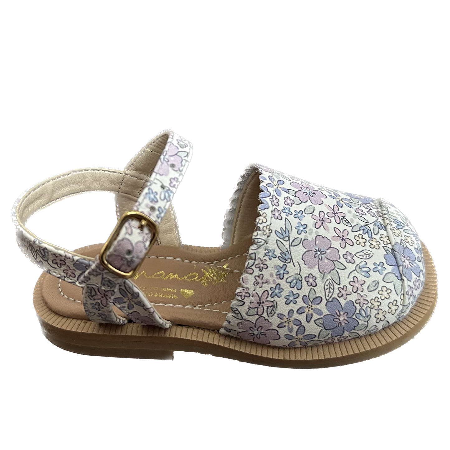 Sandália Infantil Ananás e Raquel Mattar no couro floral Sarah Azul
