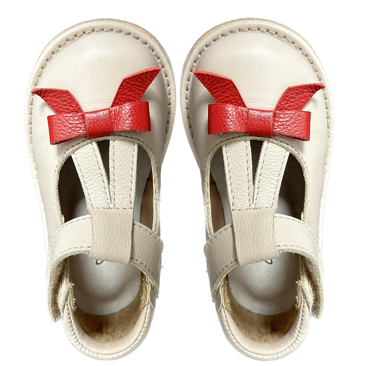 Sapato Infantil Ananás Chloé Couro Marfim com Vermelho