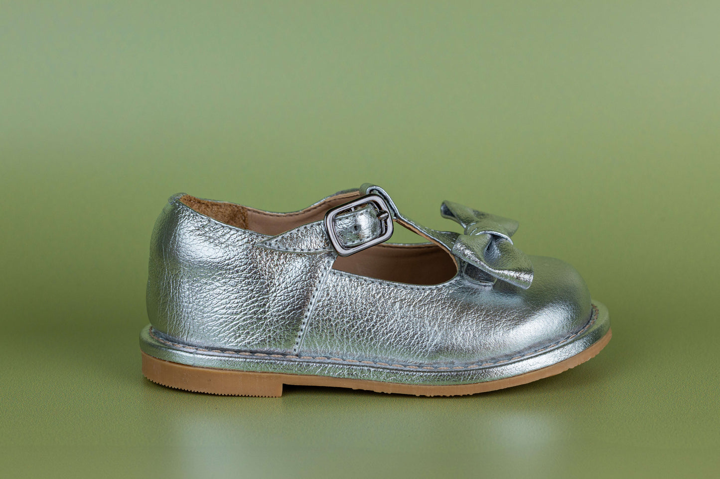 Sapato Infantil Ananás George Bow Couro Metalizado Prata