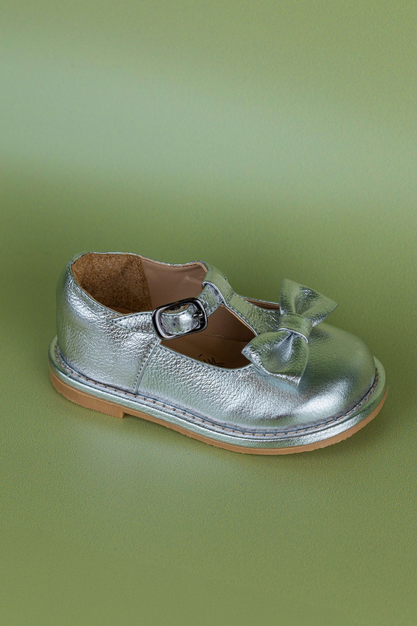 Sapato Infantil Ananás George Bow Couro Metalizado Prata