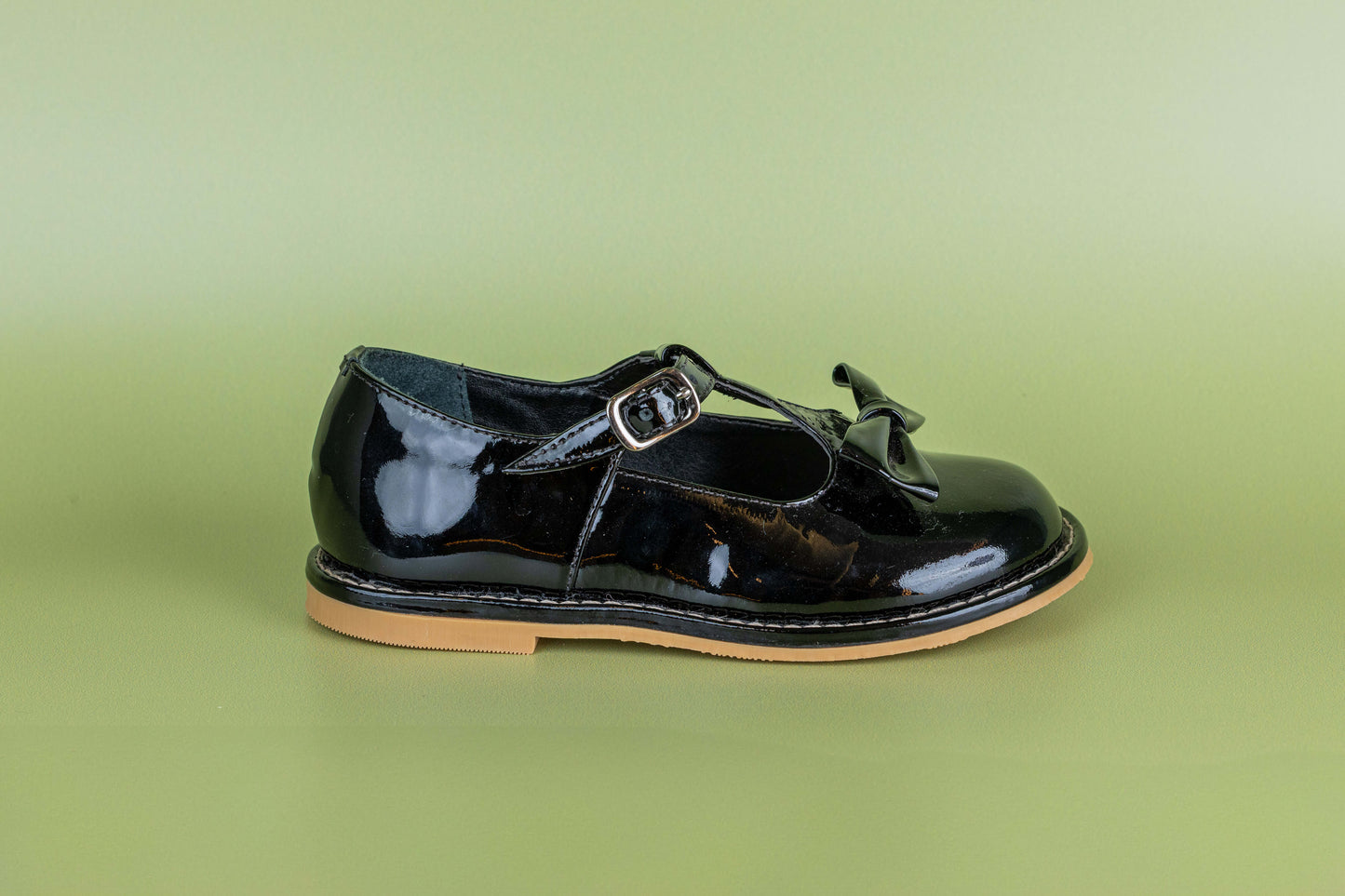 Sapato Infantil Ananás George Bow Couro Verniz Preto