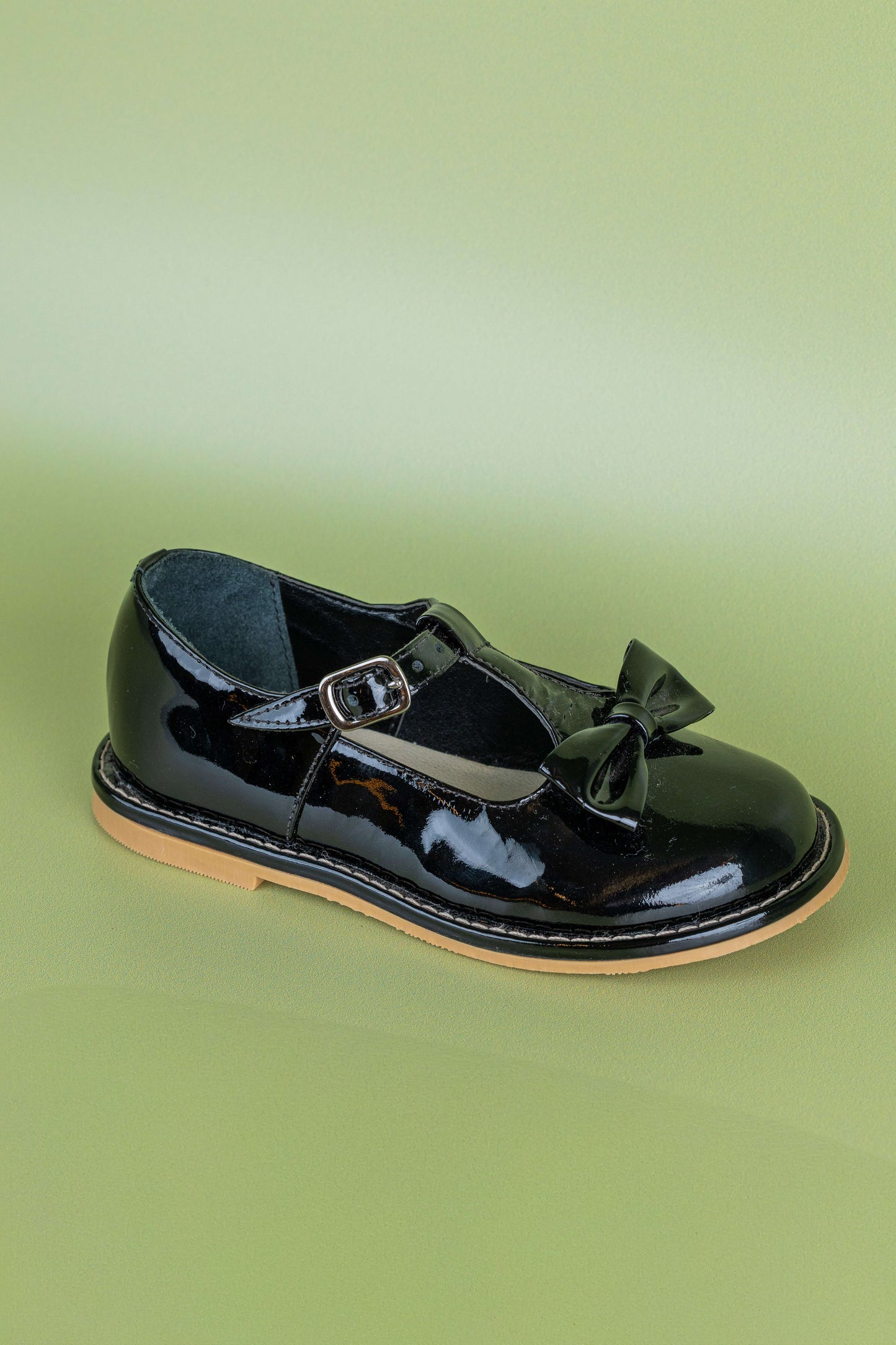 Sapato Infantil Ananás George Bow Couro Verniz Preto