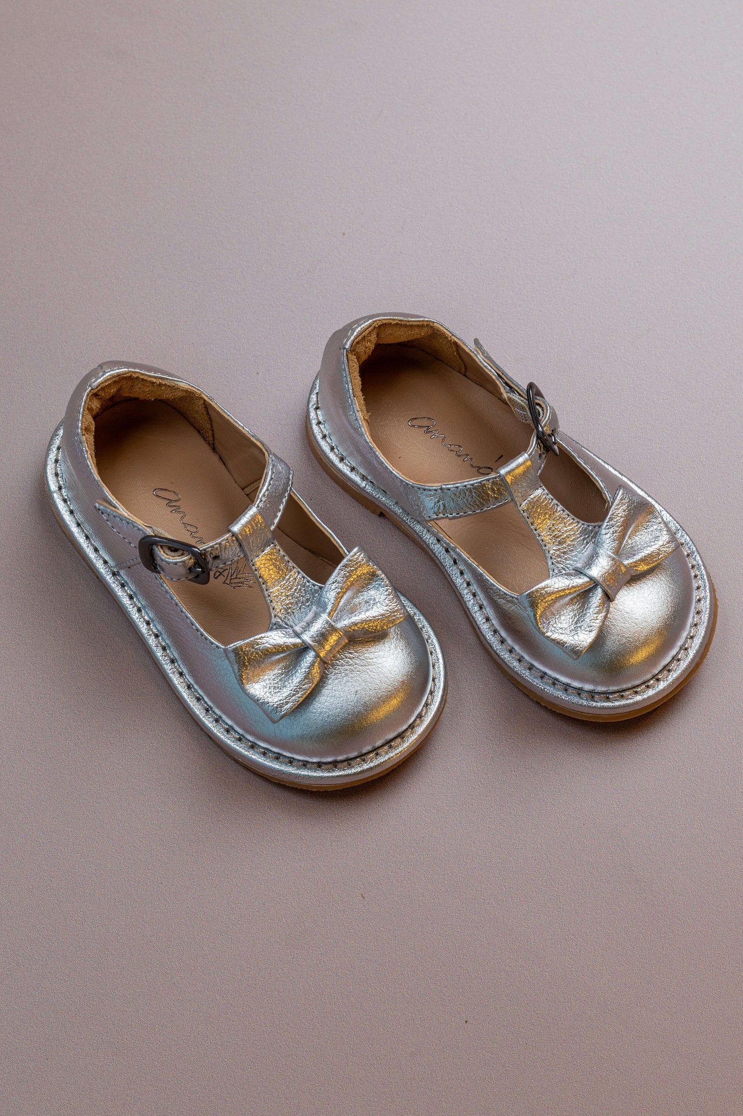 Sapato Infantil Ananás George Bow Couro Metalizado Prata