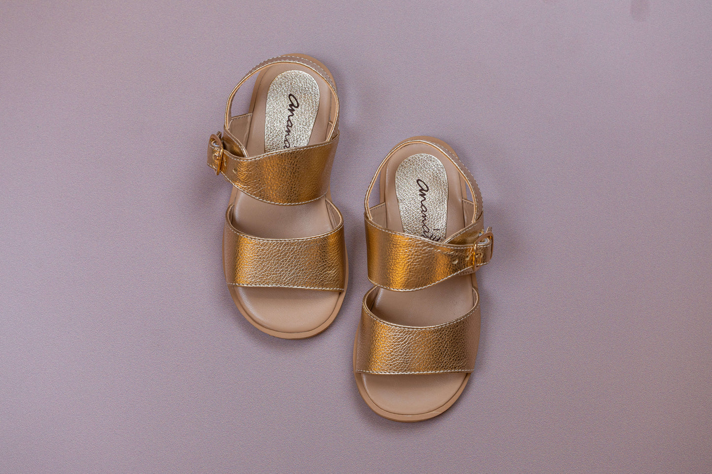 Sandália Infantil Ananás Jo Couro Metalizado Ouro