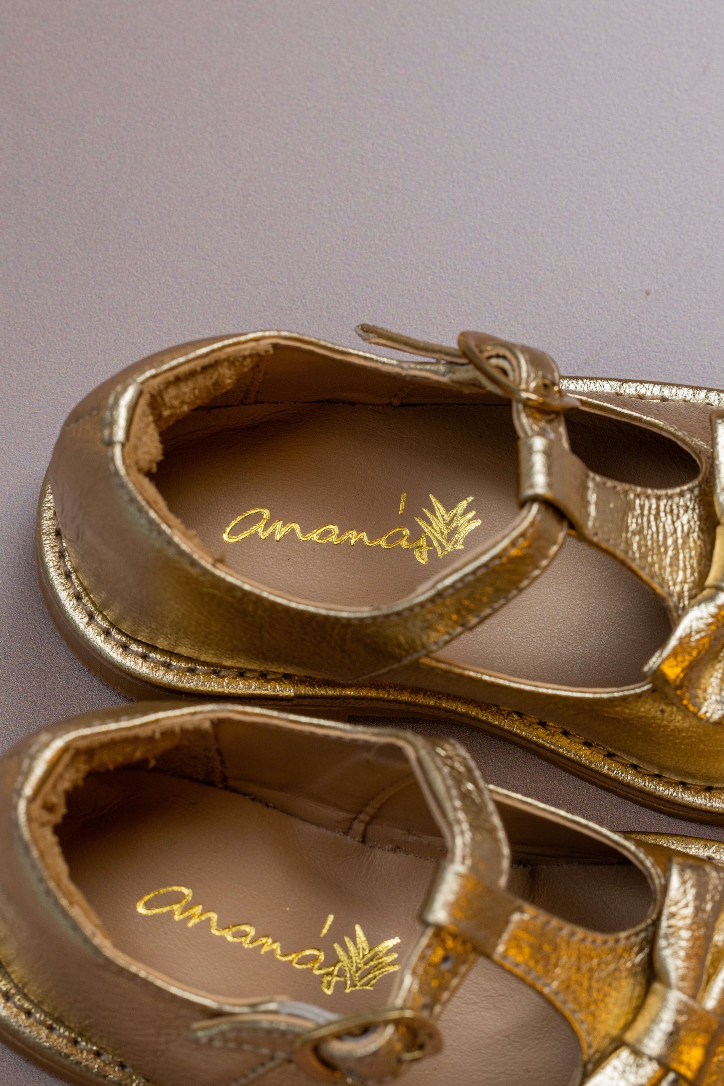 Sapato Infantil Ananás George Bow Couro Metalizado Ouro