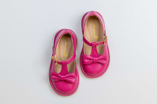 Sapato Infantil Ananás George Bow Couro Rosa Pink