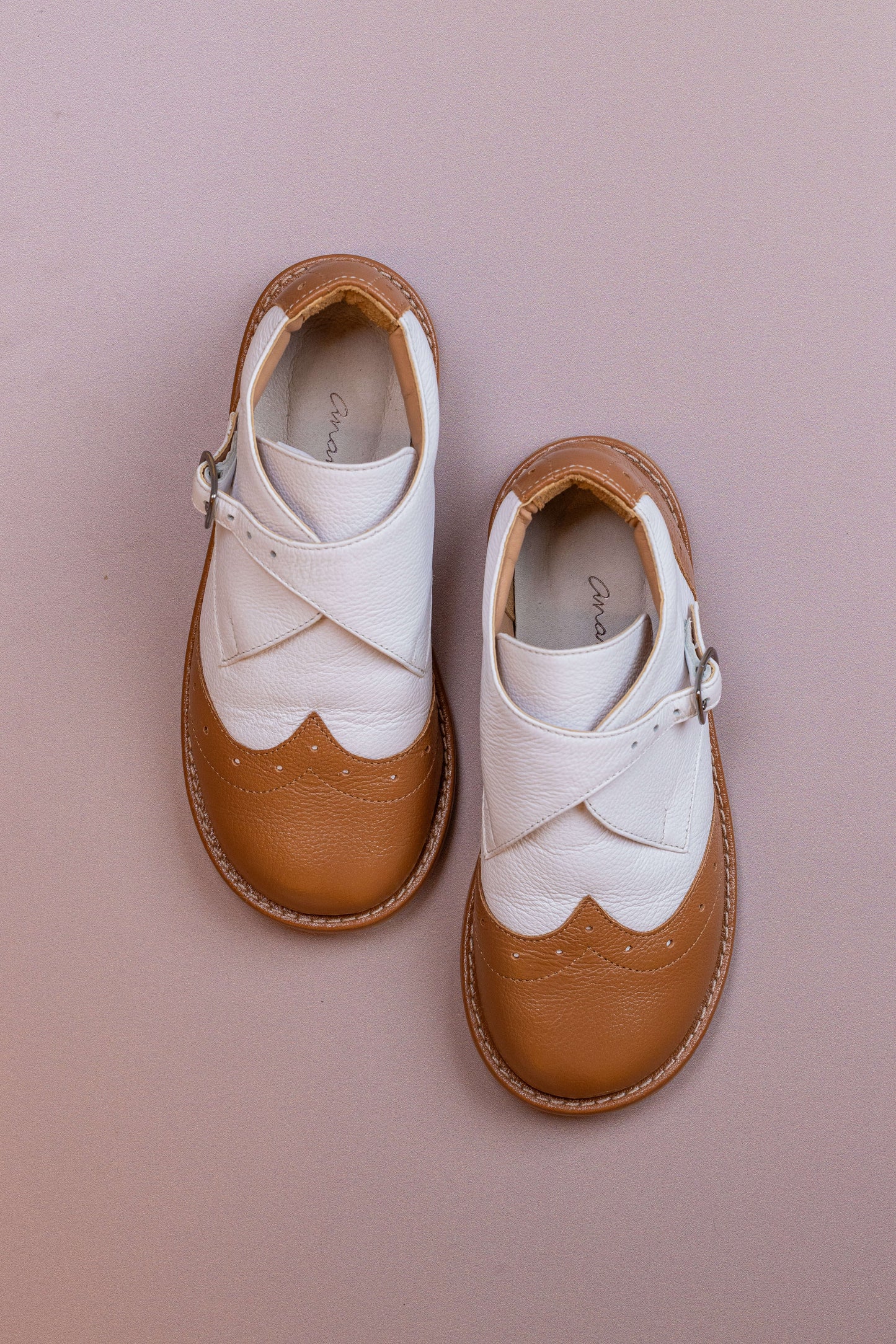Sapato Infantil Ananás Dudu Couro Branco com Caramelo