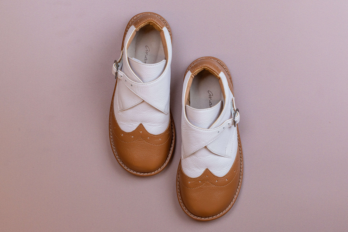 Sapato Infantil Ananás Dudu Couro Branco com Caramelo