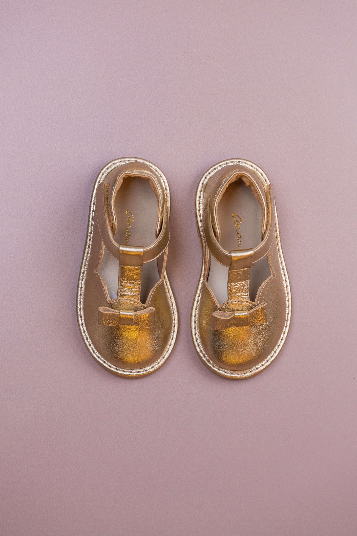 Sapato Infantil Ananás Emma Couro Metalizado Ouro