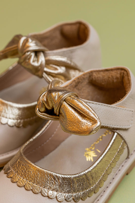 Sapato Infantil Ananás Violet Couro Marfim com Ouro
