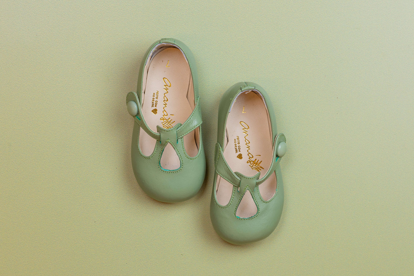 Sapato Infantil Ananás Ariel Couro Verde Bebê