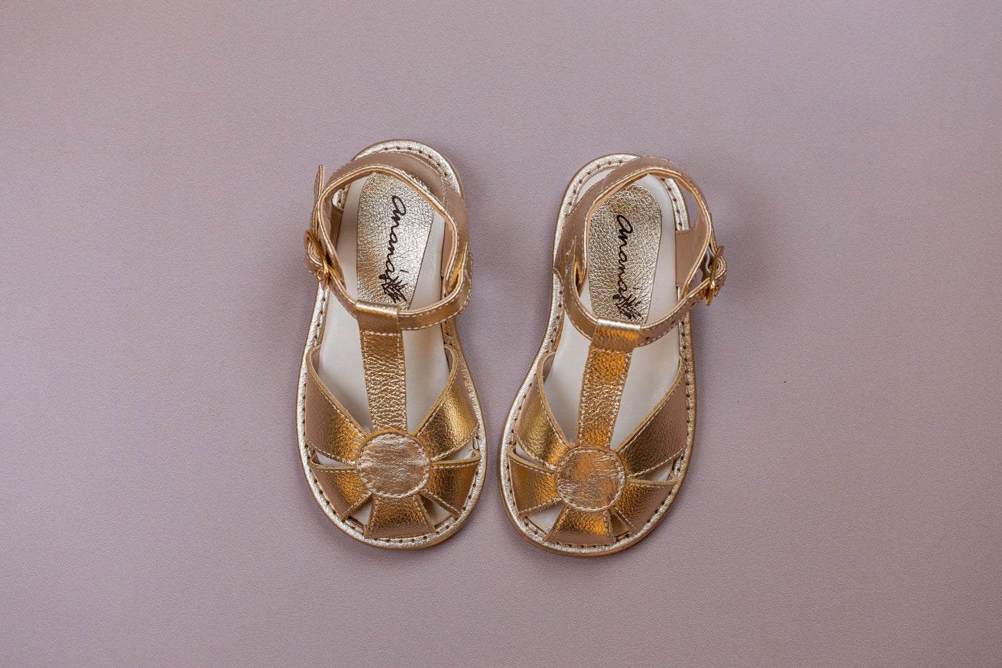 Sandália Infantil Ananás Blossom Couro Metalizado Ouro