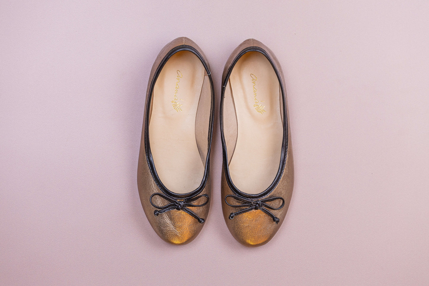 Sapatilha Infantil Ananás Bailarina Alicia Couro Ouro Velho