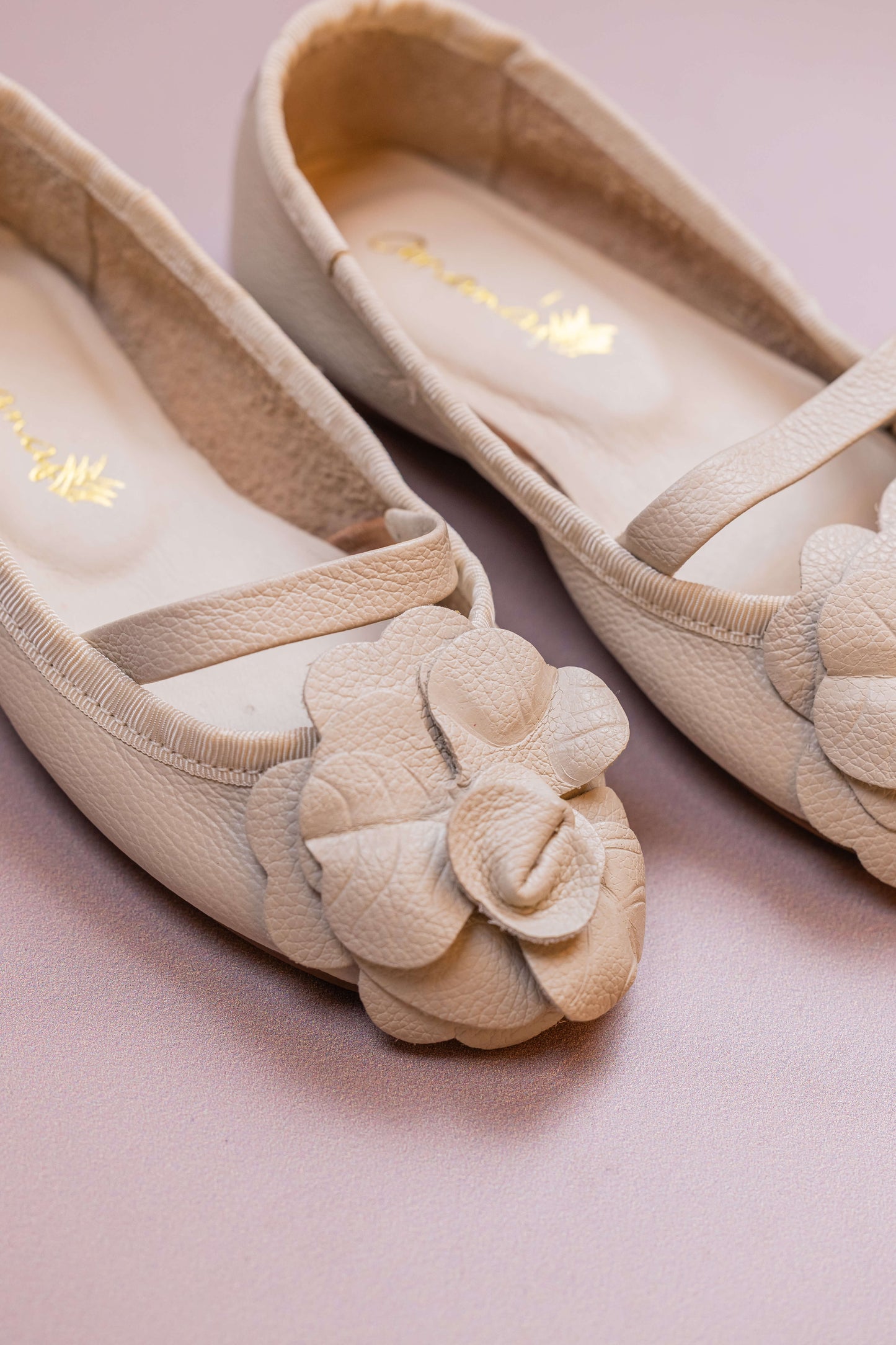 Sapatilha Infantil Ananás Bailarina Anna com Camélia Couro Marfim