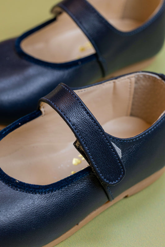 Sapato Infantil Ananás Mary Jane Couro Azul Marinho