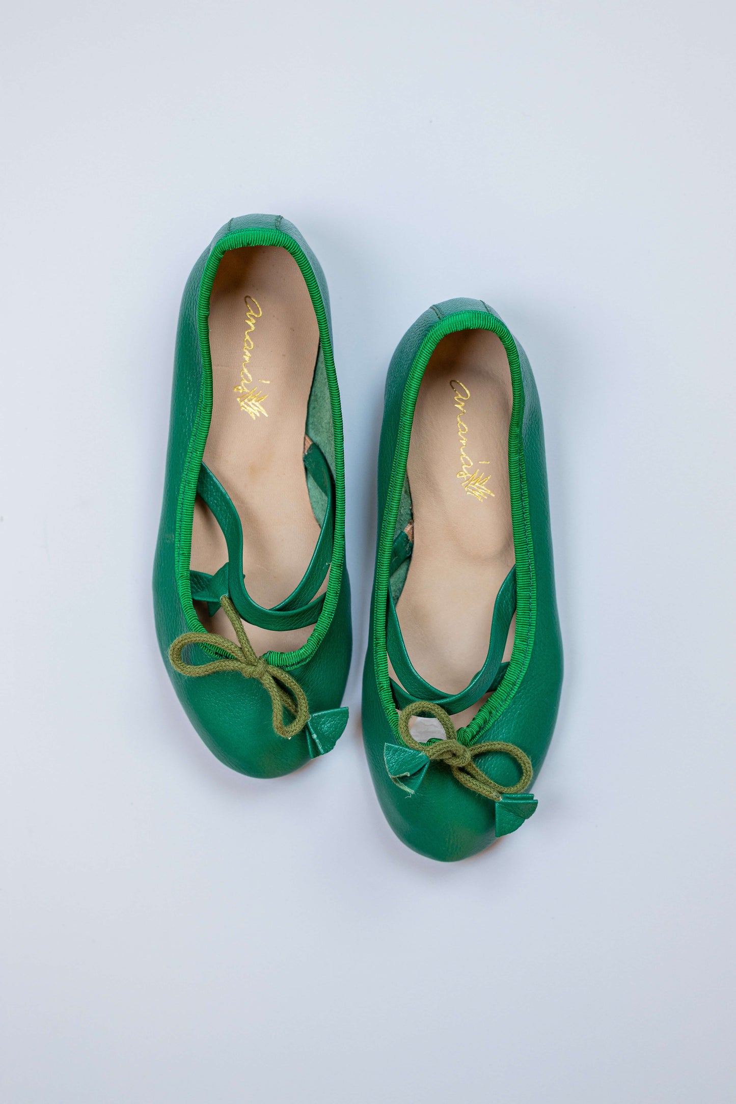 Sapatilha Infantil Ananás Bailarina Anna Couro Verde Esmeralda