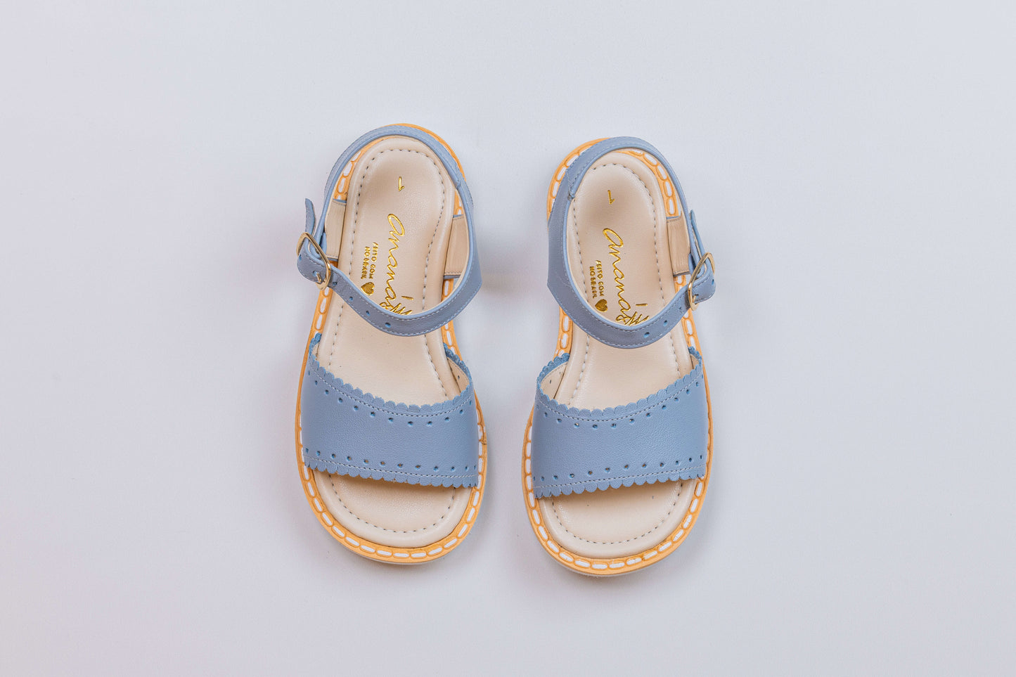 Sandália Infantil Ananás Fiorella Couro Azul Bebê