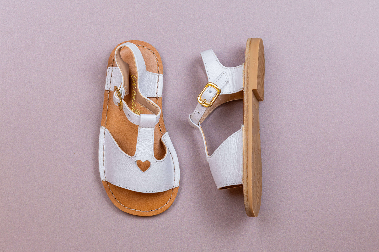 Sandália Infantil Ananás Lilly Coração Couro Branco