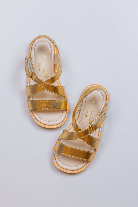 Sandália Infantil Ananás Agnes Couro Metalizado Ouro