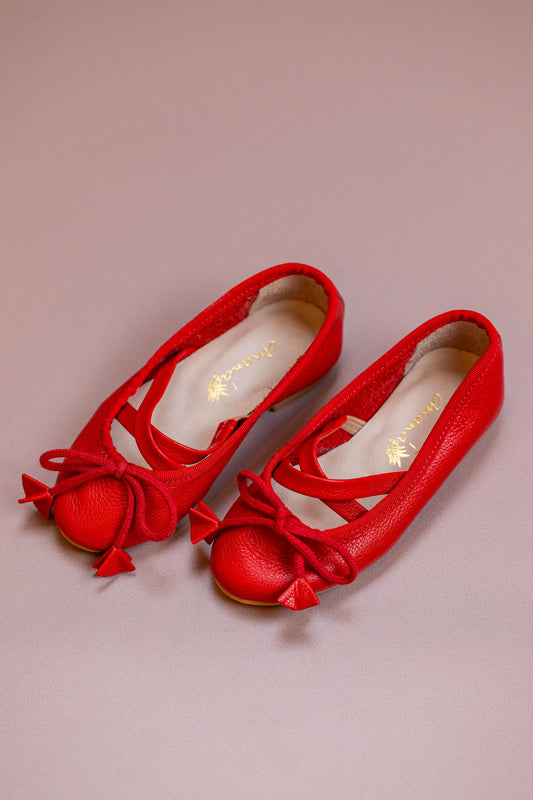 Sapatilha Infantil Ananás Bailarina Anna Couro Vermelho