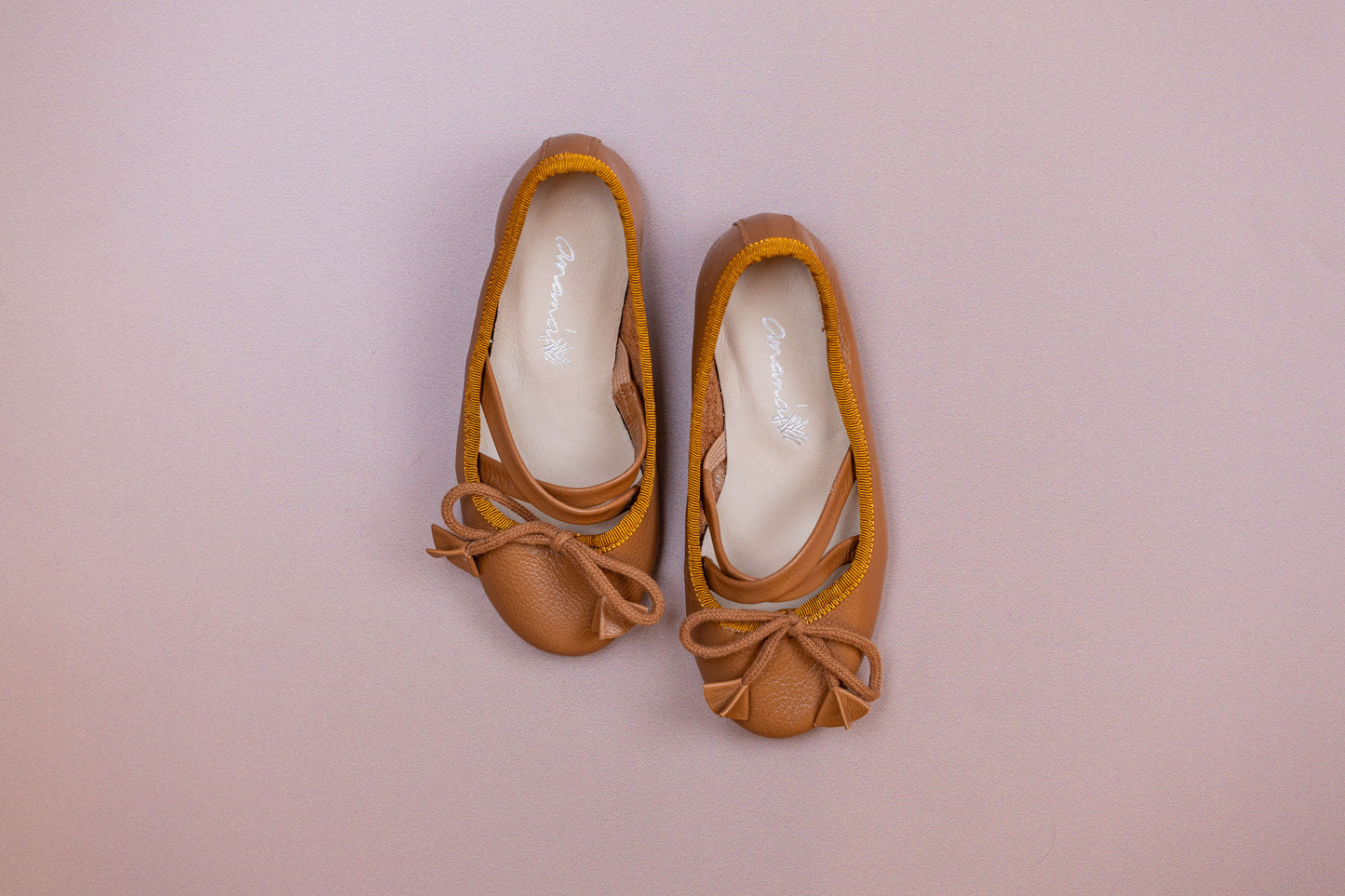 Sapatilha Infantil Ananás Bailarina Anna Couro Caramelo