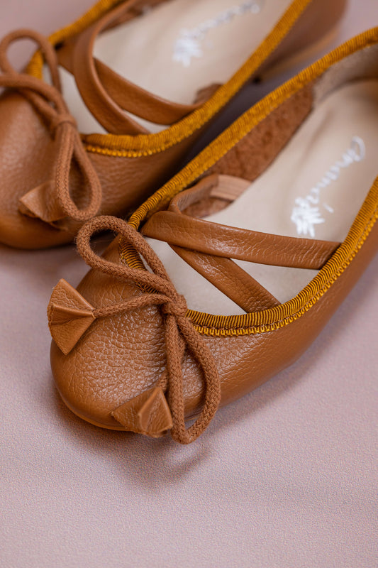 Sapatilha Infantil Ananás Bailarina Anna Couro Caramelo