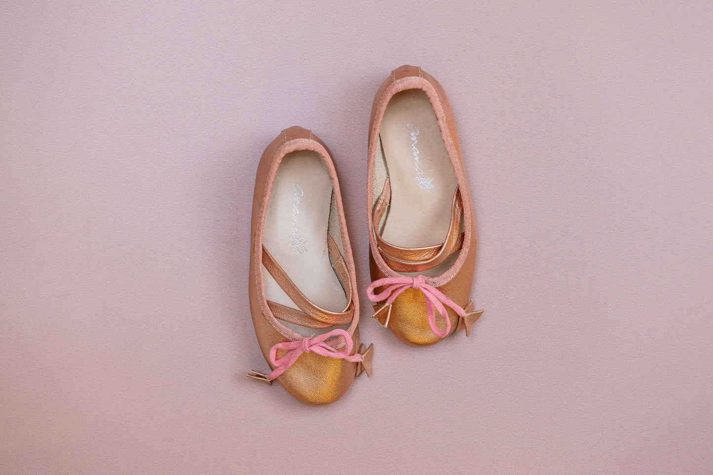 Sapatilha Infantil Ananás Bailarina Anna Couro Metalizado Rose