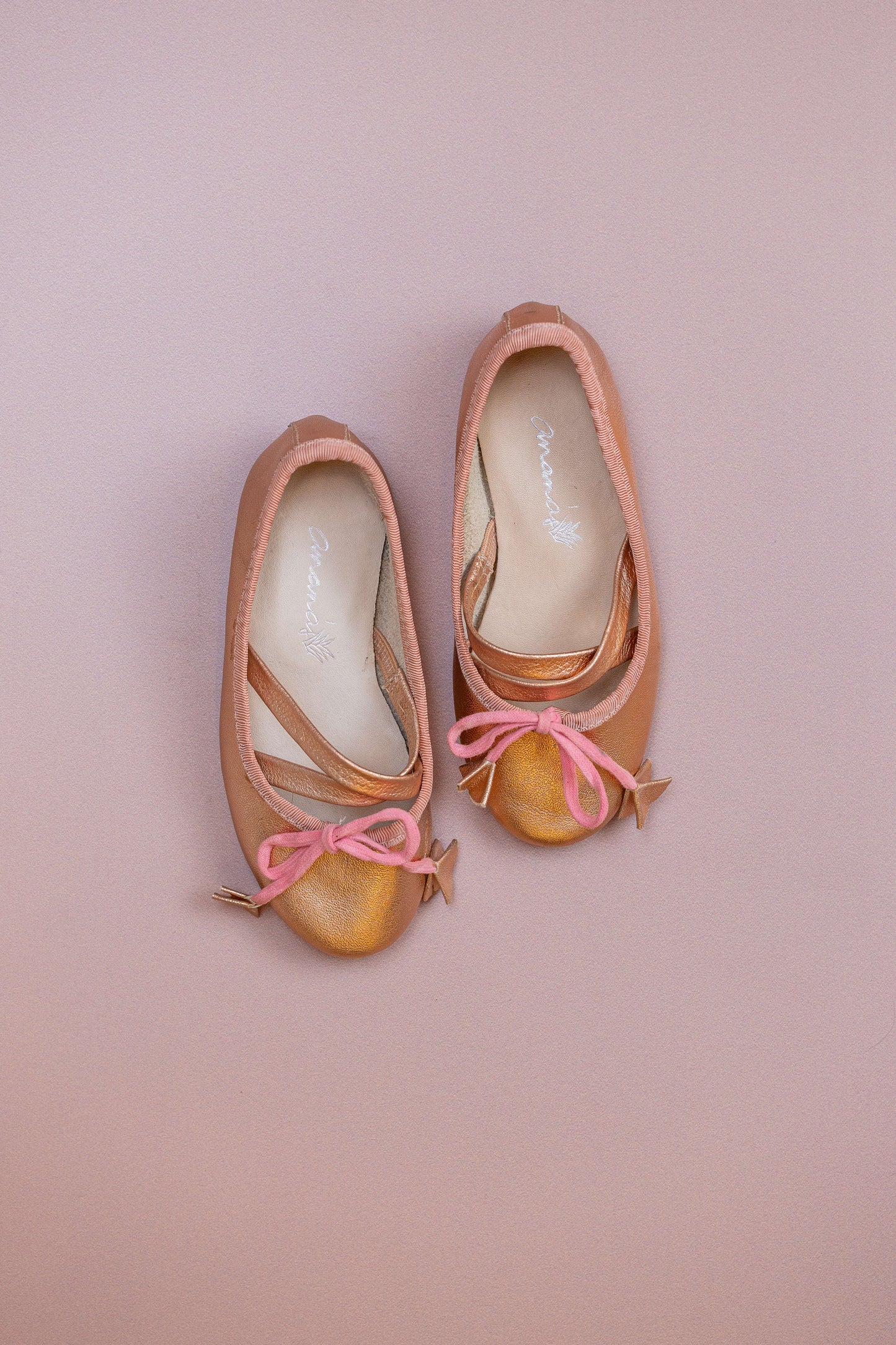 Sapatilha Infantil Ananás Bailarina Anna Couro Metalizado Rose