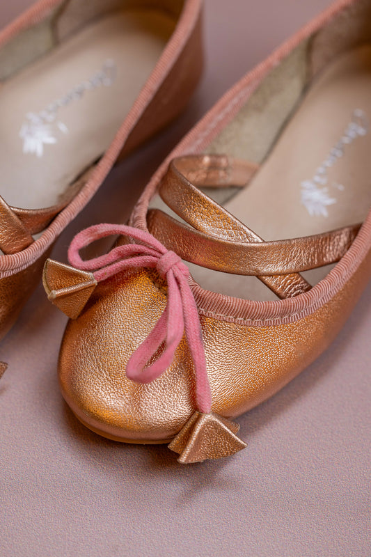 Sapatilha Infantil Ananás Bailarina Anna Couro Metalizado Rose