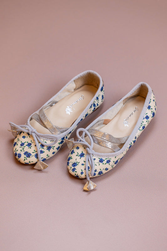 Sapatilha Infantil Ananás Bailarina Tecido Floral Azul