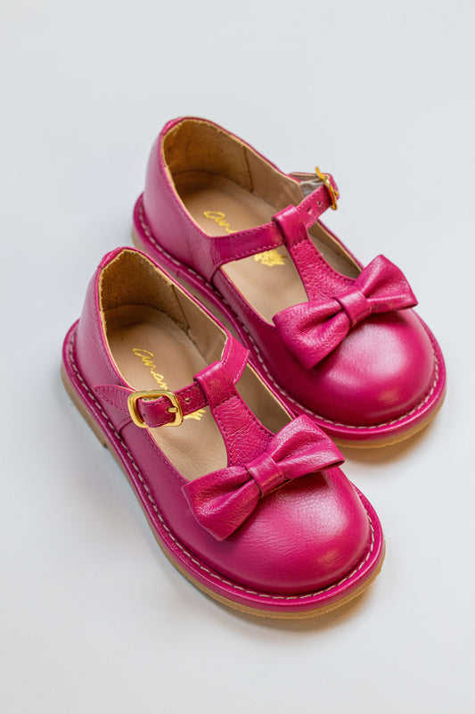 Sapato Infantil Ananás George Bow Couro Rosa Pink