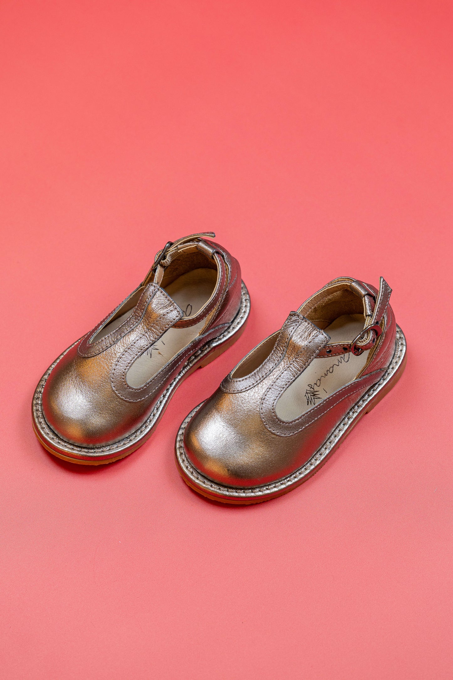 Sapato Infantil Ananás Diana Couro Metalizado Ouro Velho com Prata