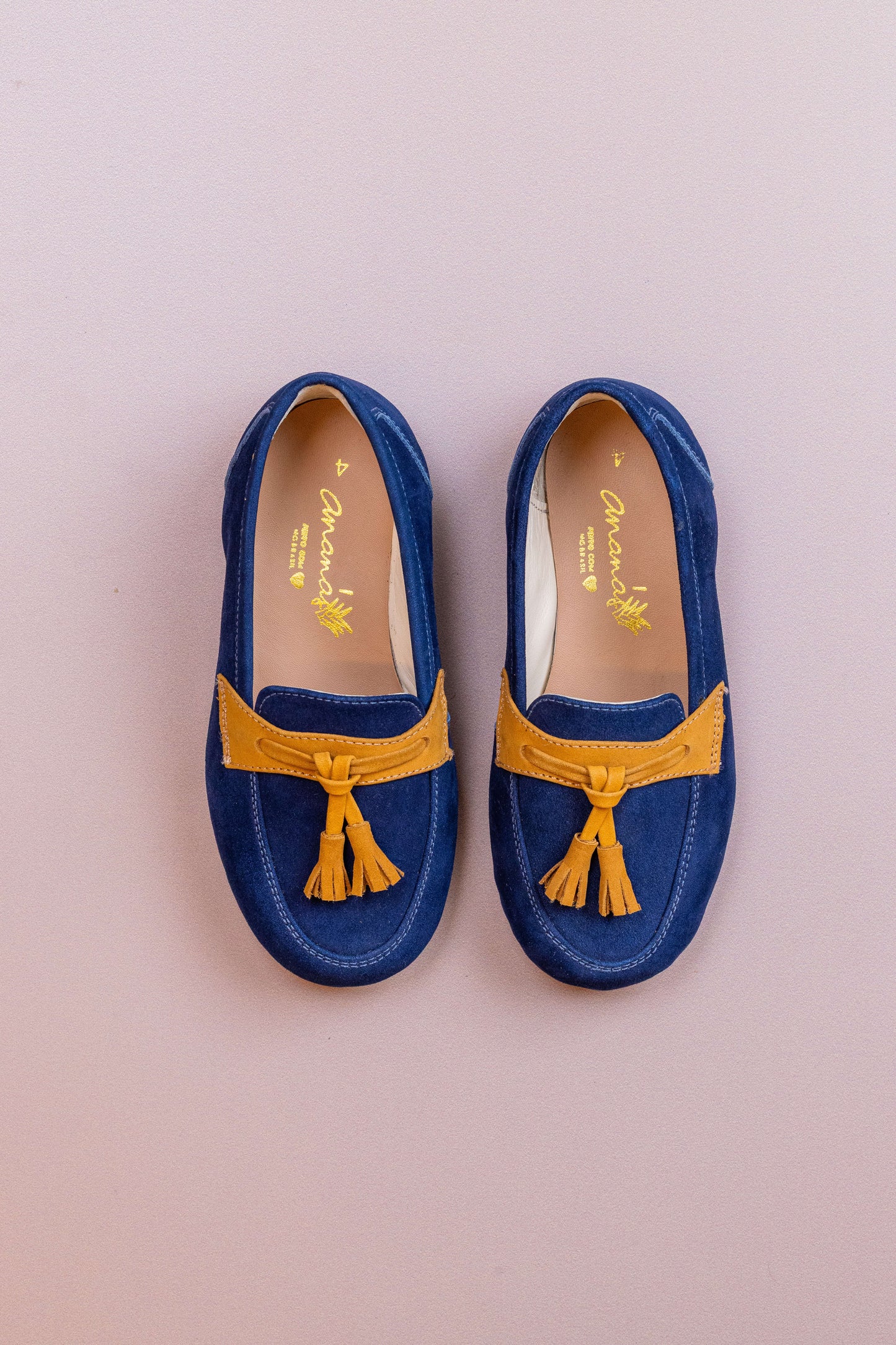 Sapato Infantil Ananás Teco Couro Nobuck Azul Marinho e Caramelo