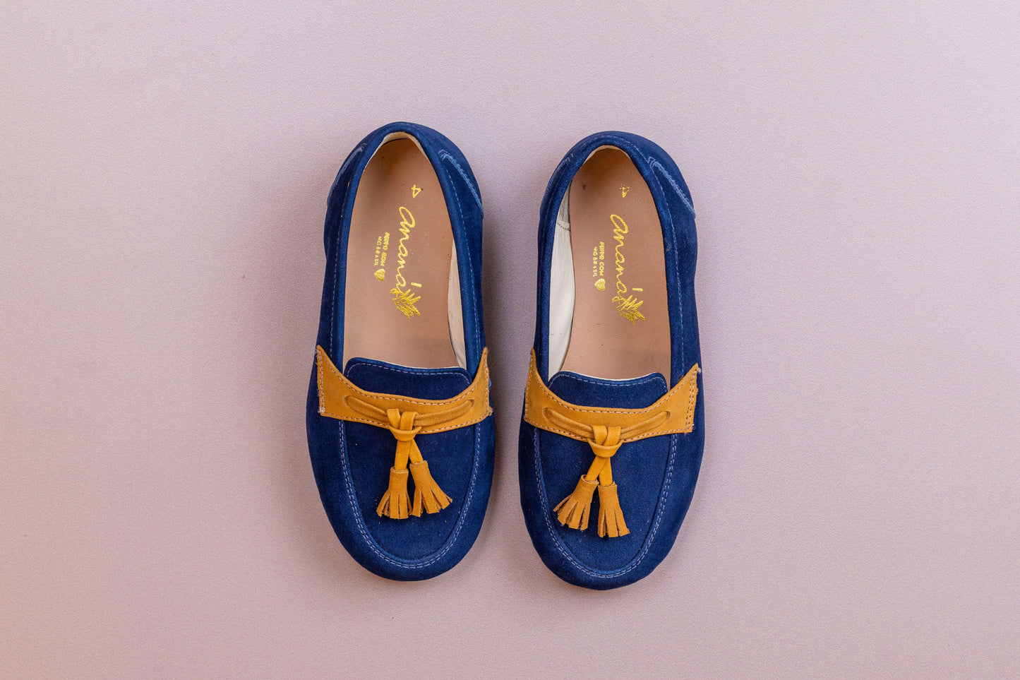 Sapato Infantil Ananás Teco Couro Nobuck Azul Marinho e Caramelo