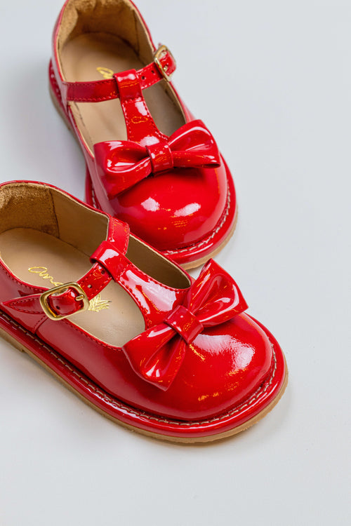 Sapato Infantil Ananás George Bow Couro Verniz Vermelho | Atacado