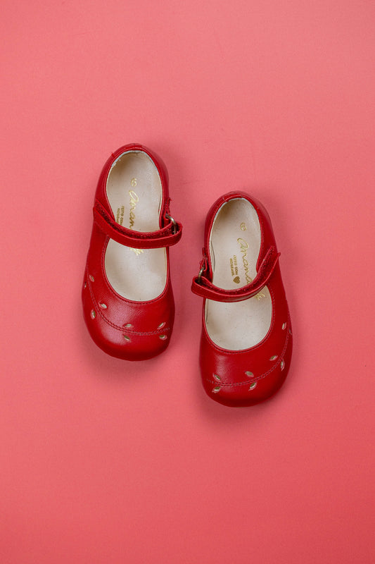 Sapato Infantil Ananás Bella Folhas Couro Vermelho