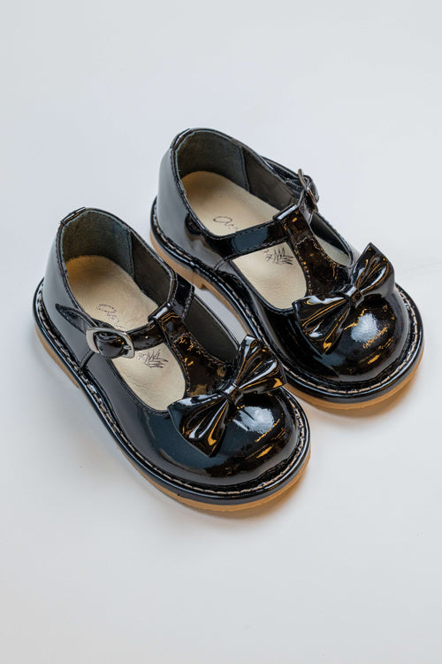Sapato Infantil Ananás George Bow Couro Verniz Preto | Atacado