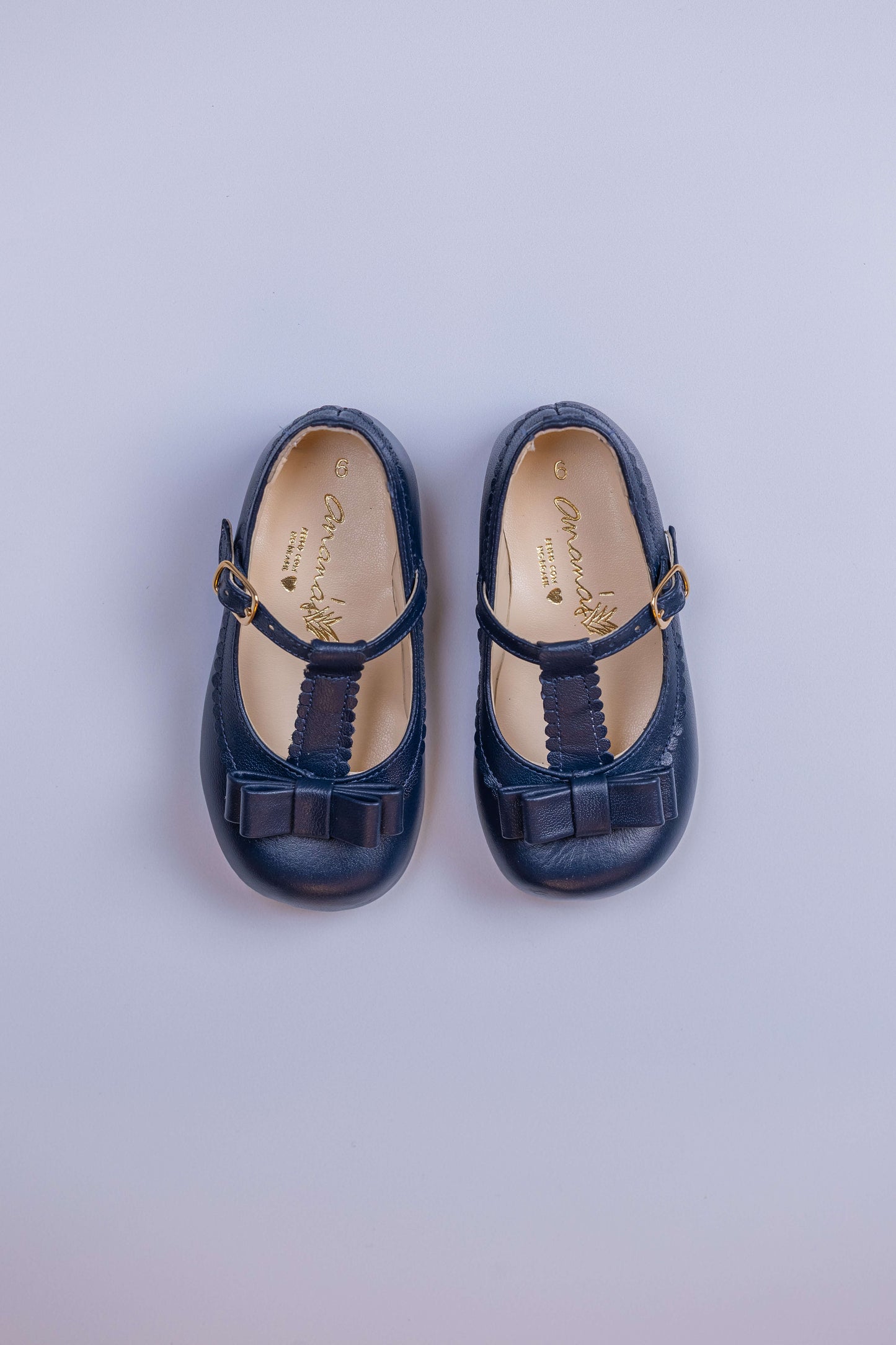 Sapato Infantil Ananás Amelia Couro Azul Marinho