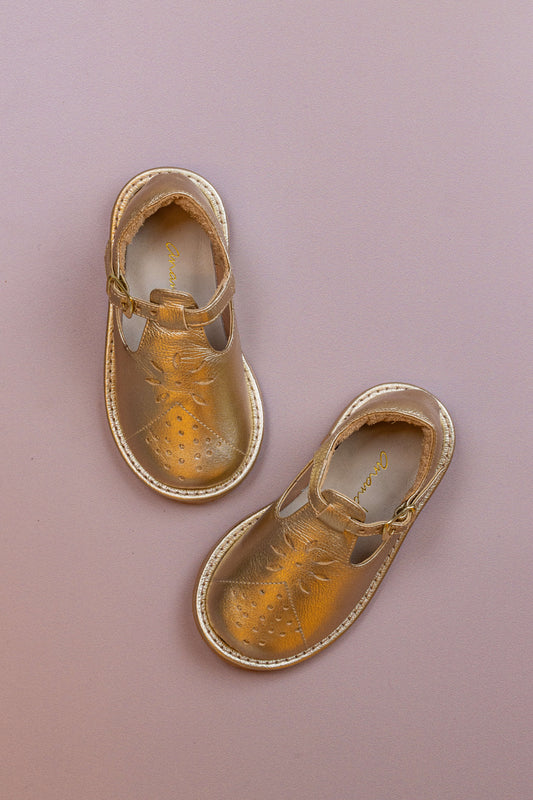 Sapato Infantil Ananás Rosie Couro Metalizado Ouro