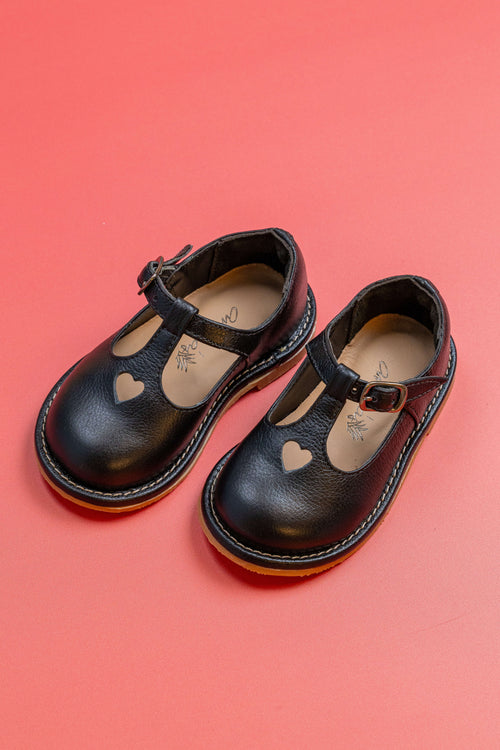 Sapato Infantil Ananás George Coracão Couro Preto | Atacado