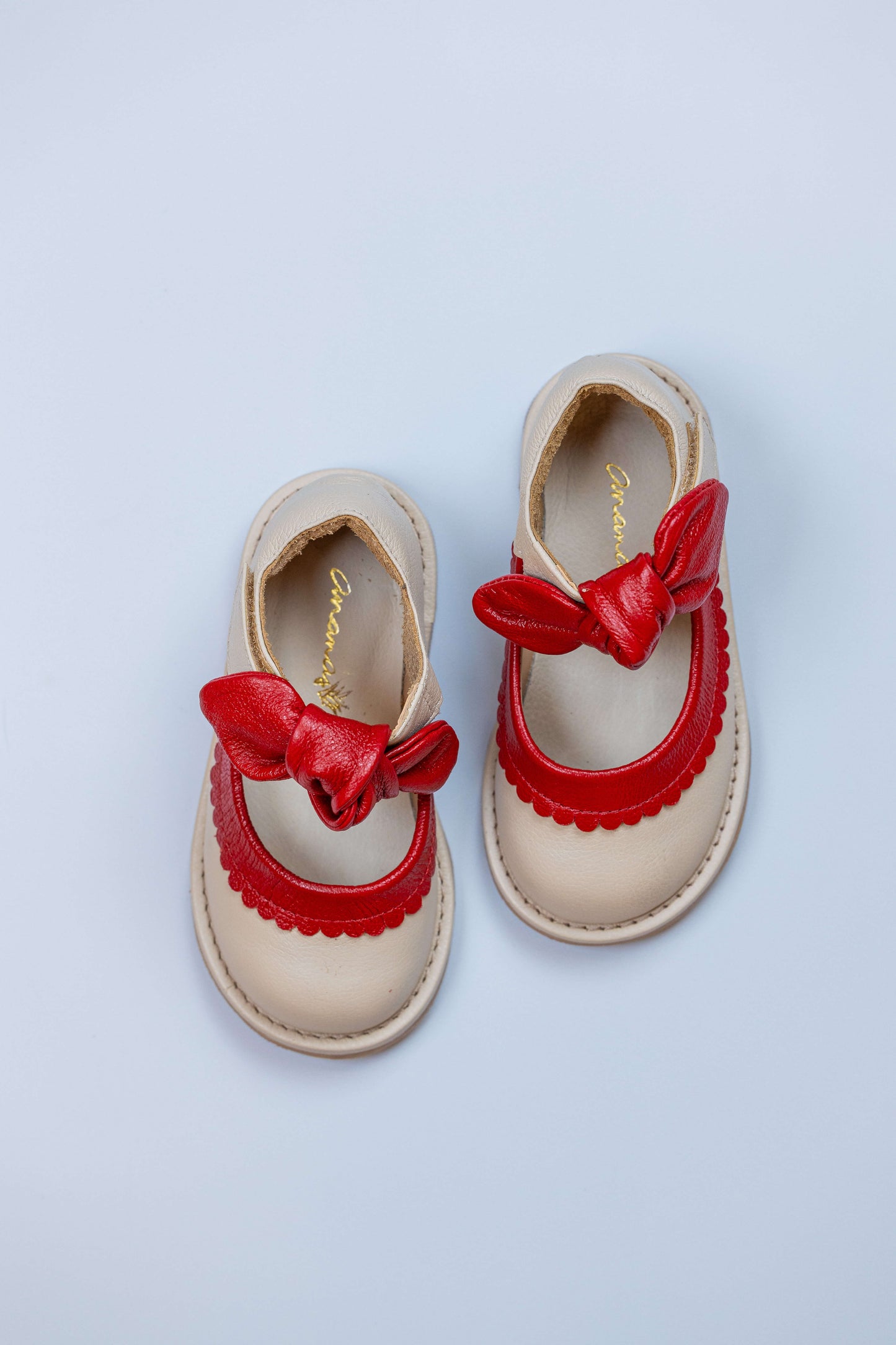 Sapato Infantil Ananás Violet Couro Marfim com Vermelho