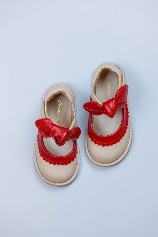 Sapato Infantil Ananás Violet Couro Marfim com Vermelho