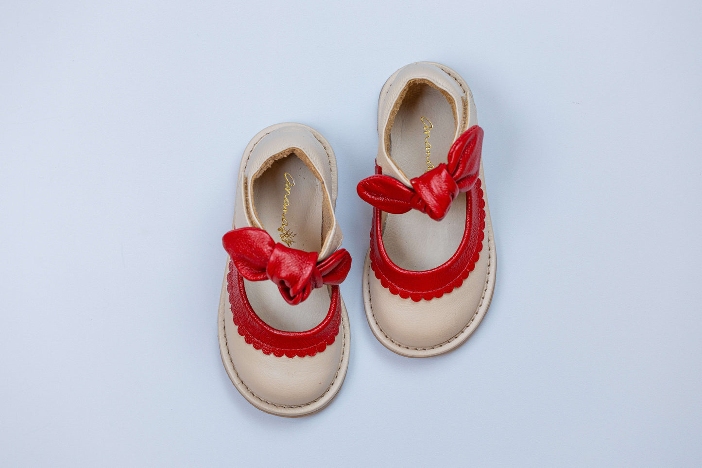 Sapato Infantil Ananás Violet Couro Marfim com Vermelho