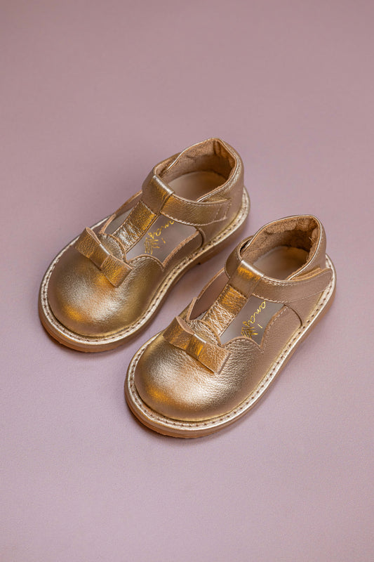 Sapato Infantil Ananás Emma Couro Metalizado Ouro