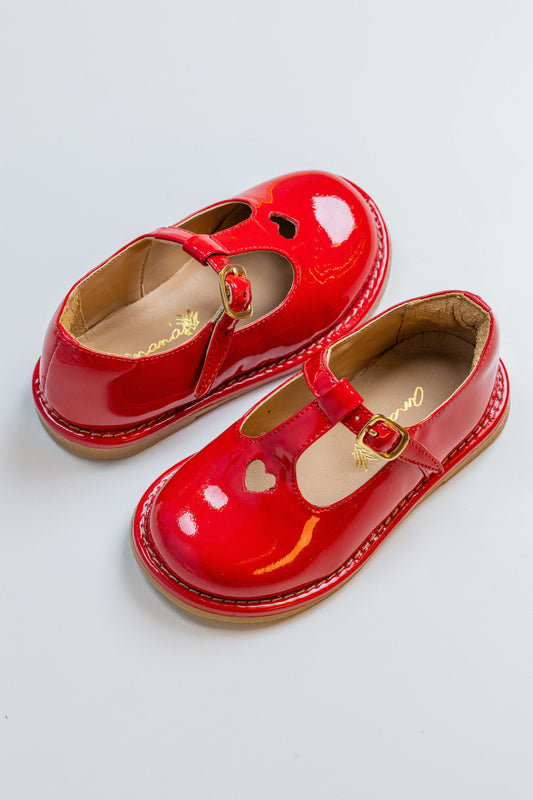 Sapato Infantil Ananás George Coracão Couro Verniz Vermelho