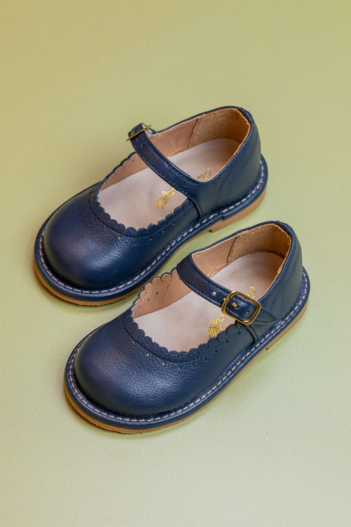 Sapato Infantil Ananás Charlotte Couro Azul Marinho | Atacado