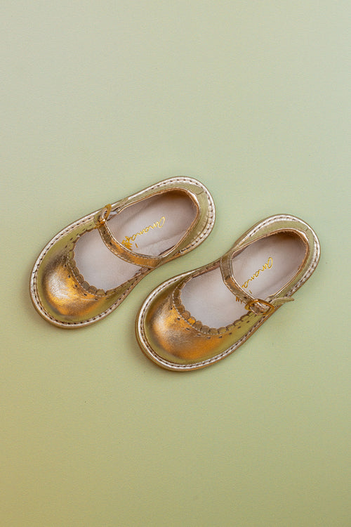 Sapato Infantil Ananás Charlotte Couro Metalizado Ouro | Atacado