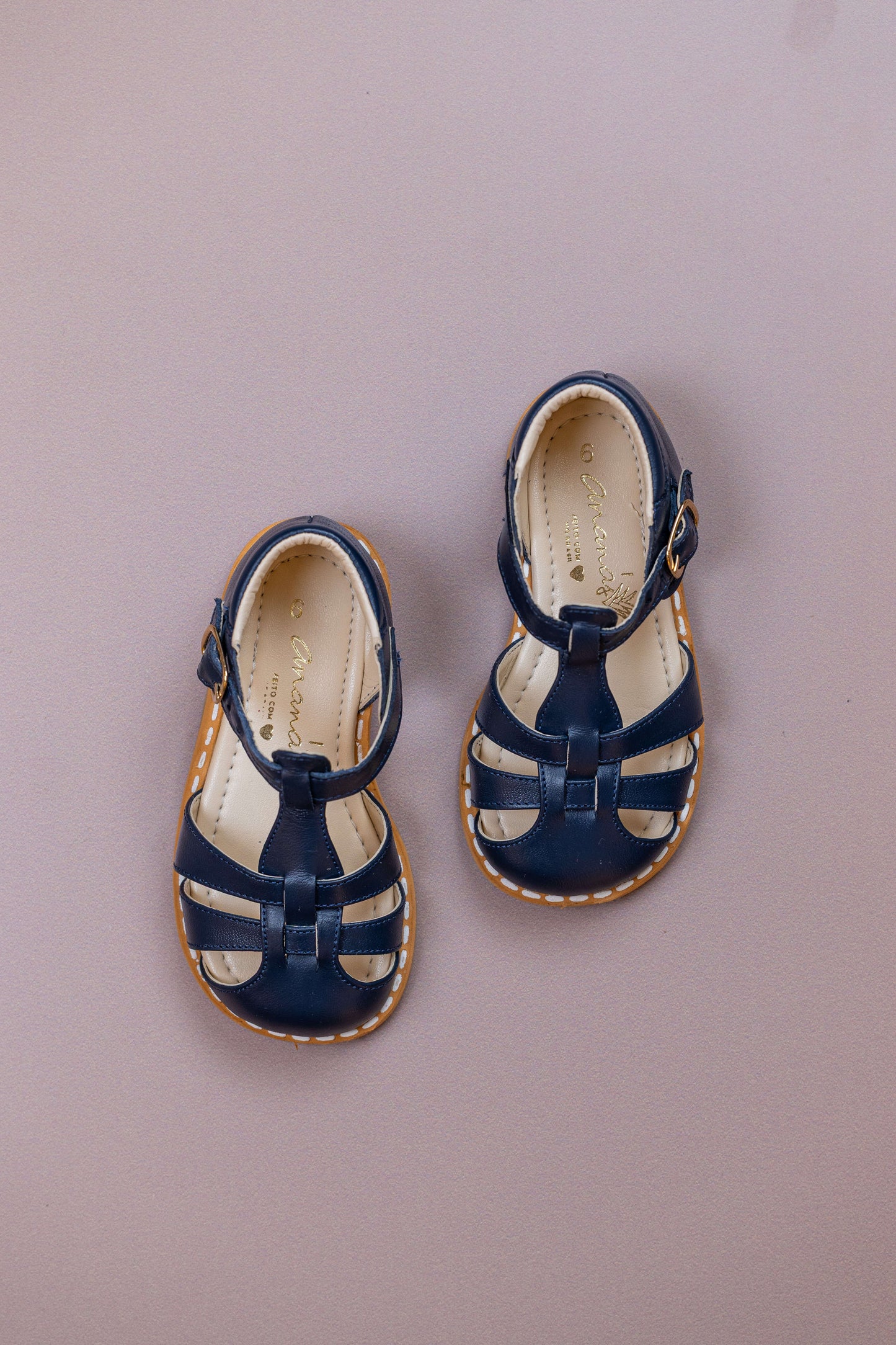 Sandália  Infantil Ananás Charlie Couro Azul Marinho